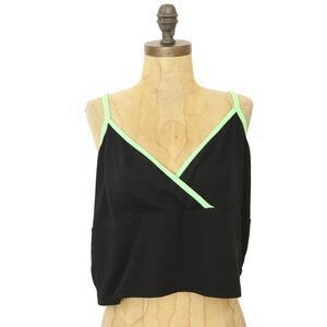 BP Nordstrom Surplice V-Neck Crop Tank Top Plus 2X Piped Green Black NEW B86